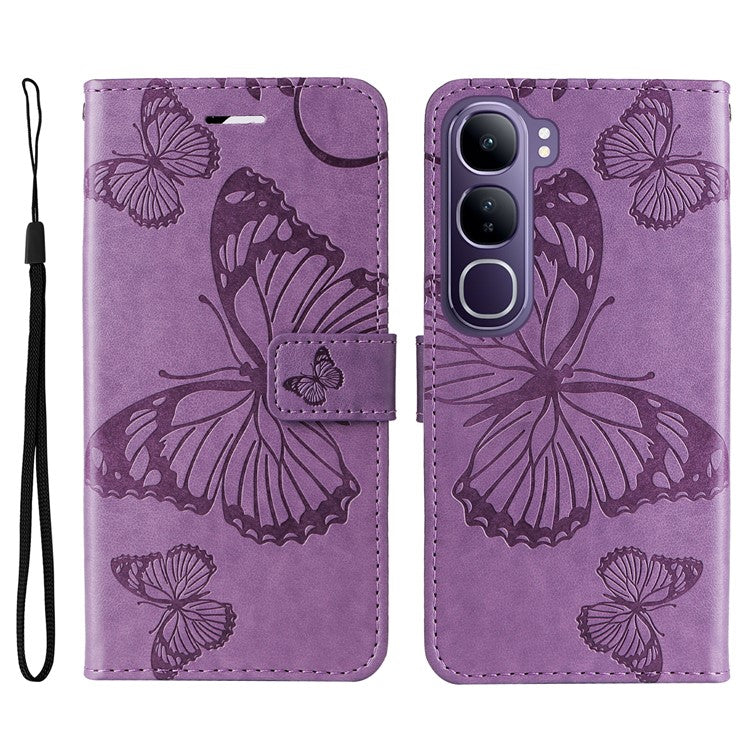 For vivo V40 Lite (Indonesia) 5G / V40 Lite (Indonesia) 4G Case Butterfly Leather Phone Cover - Light Purple