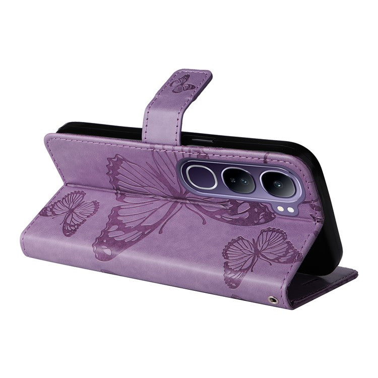 For vivo V40 Lite (Indonesia) 5G / V40 Lite (Indonesia) 4G Case Butterfly Leather Phone Cover - Light Purple