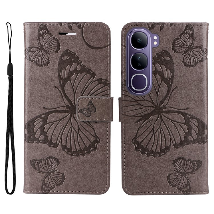 For vivo V40 Lite (Indonesia) 5G / V40 Lite (Indonesia) 4G Case Butterfly Leather Phone Cover - Grey