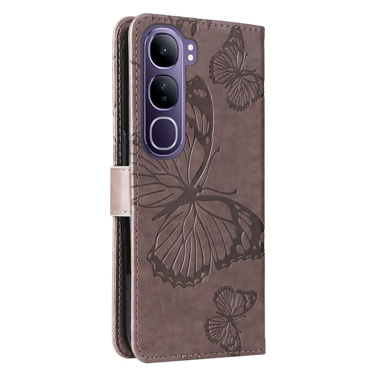 For vivo V40 Lite (Indonesia) 5G / V40 Lite (Indonesia) 4G Case Butterfly Leather Phone Cover - Grey