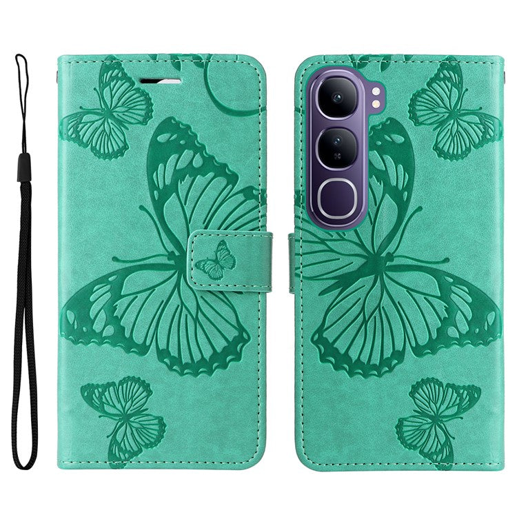 For vivo V40 Lite (Indonesia) 5G / V40 Lite (Indonesia) 4G Case Butterfly Leather Phone Cover - Green