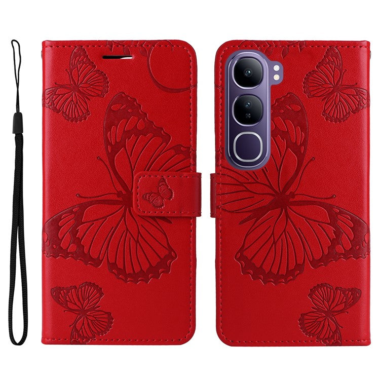 For vivo V40 Lite (Indonesia) 5G / V40 Lite (Indonesia) 4G Case Butterfly Leather Phone Cover - Red