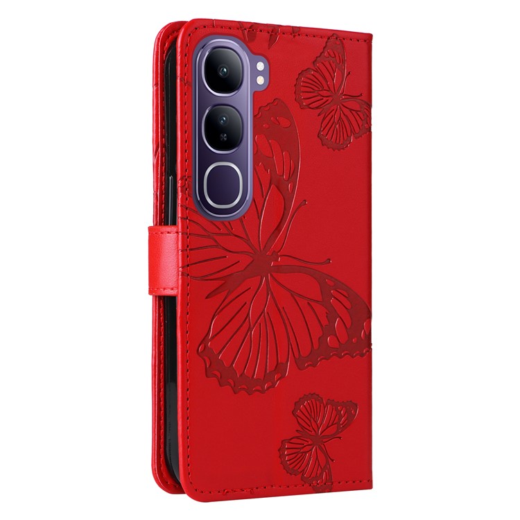 For vivo V40 Lite (Indonesia) 5G / V40 Lite (Indonesia) 4G Case Butterfly Leather Phone Cover - Red