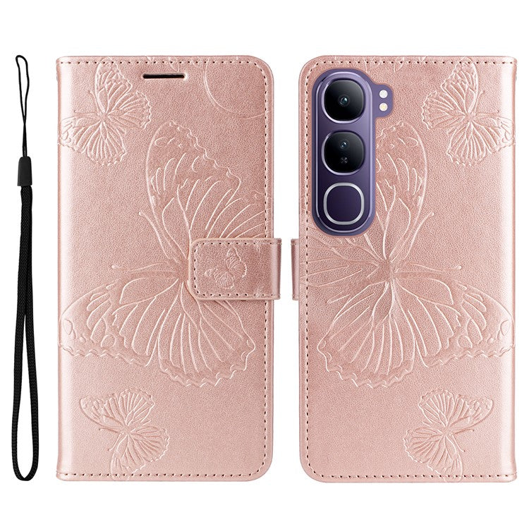 For vivo V40 Lite (Indonesia) 5G / V40 Lite (Indonesia) 4G Case Butterfly Leather Phone Cover - Rose Gold