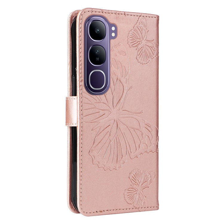 For vivo V40 Lite (Indonesia) 5G / V40 Lite (Indonesia) 4G Case Butterfly Leather Phone Cover - Rose Gold