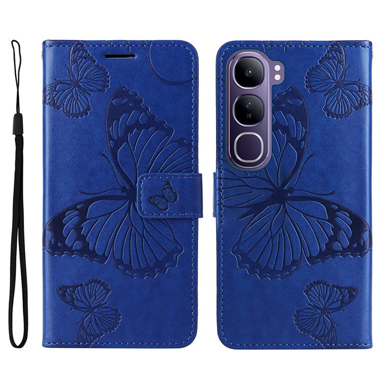 For vivo V40 Lite (Indonesia) 5G / V40 Lite (Indonesia) 4G Case Butterfly Leather Phone Cover - Blue