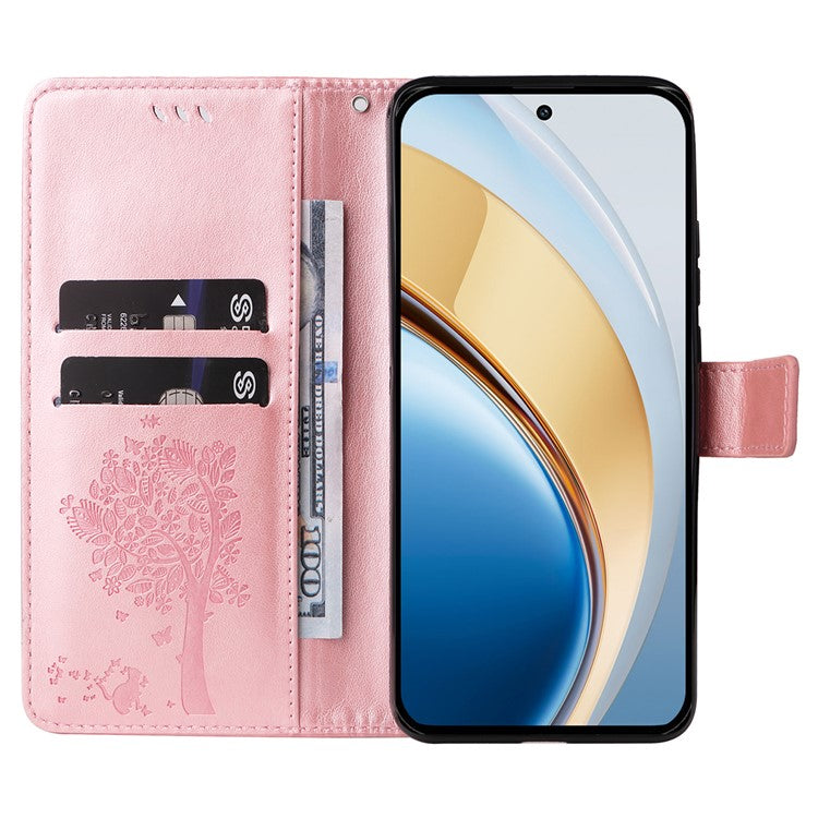 For vivo V40 Lite (Indonesia) 5G / V40 Lite (Indonesia) 4G Case Cat Tree Pattern Flip Leather Phone Cover - Rose Gold