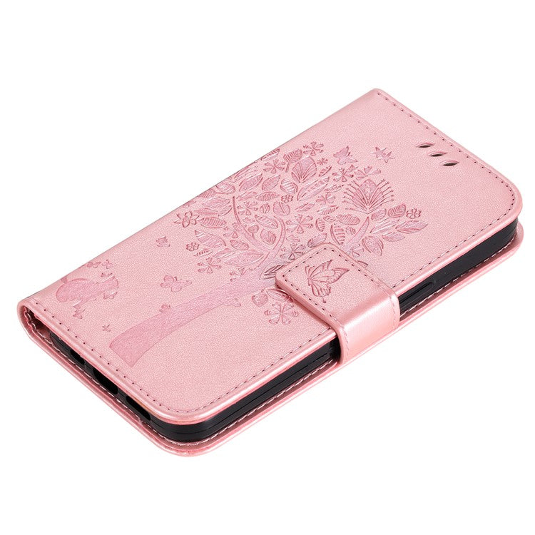 For vivo V40 Lite (Indonesia) 5G / V40 Lite (Indonesia) 4G Case Cat Tree Pattern Flip Leather Phone Cover - Rose Gold