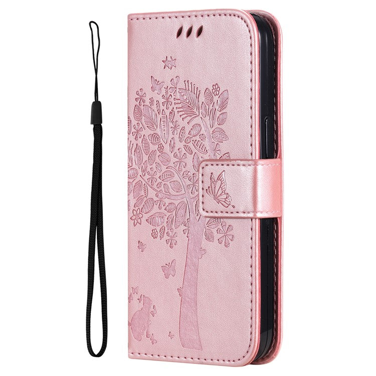 For vivo V40 Lite (Indonesia) 5G / V40 Lite (Indonesia) 4G Case Cat Tree Pattern Flip Leather Phone Cover - Rose Gold