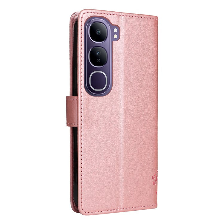 For vivo V40 Lite (Indonesia) 5G / V40 Lite (Indonesia) 4G Case Cat Tree Pattern Flip Leather Phone Cover - Rose Gold