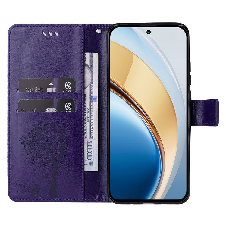 For vivo V40 Lite (Indonesia) 5G / V40 Lite (Indonesia) 4G Case Cat Tree Pattern Flip Leather Phone Cover - Purple