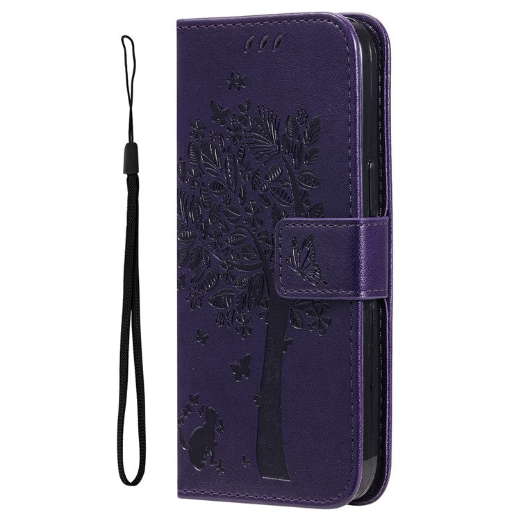 For vivo V40 Lite (Indonesia) 5G / V40 Lite (Indonesia) 4G Case Cat Tree Pattern Flip Leather Phone Cover - Purple