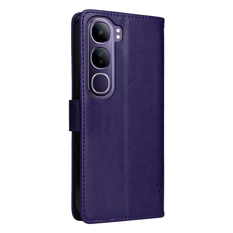 For vivo V40 Lite (Indonesia) 5G / V40 Lite (Indonesia) 4G Case Cat Tree Pattern Flip Leather Phone Cover - Purple