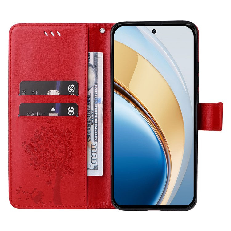 For vivo V40 Lite (Indonesia) 5G / V40 Lite (Indonesia) 4G Case Cat Tree Pattern Flip Leather Phone Cover - Red