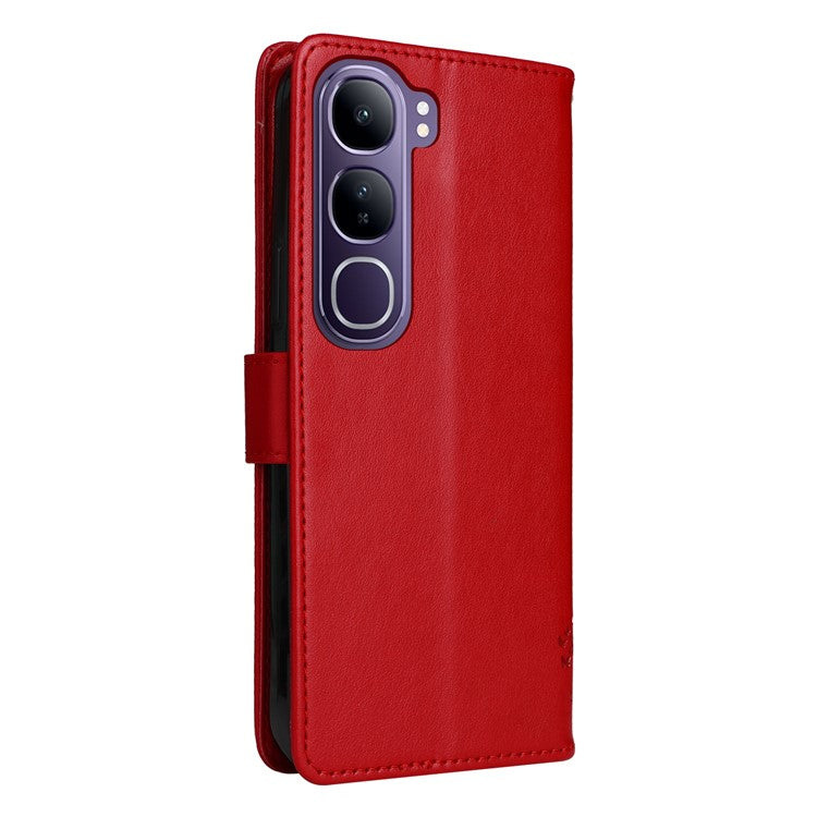 For vivo V40 Lite (Indonesia) 5G / V40 Lite (Indonesia) 4G Case Cat Tree Pattern Flip Leather Phone Cover - Red