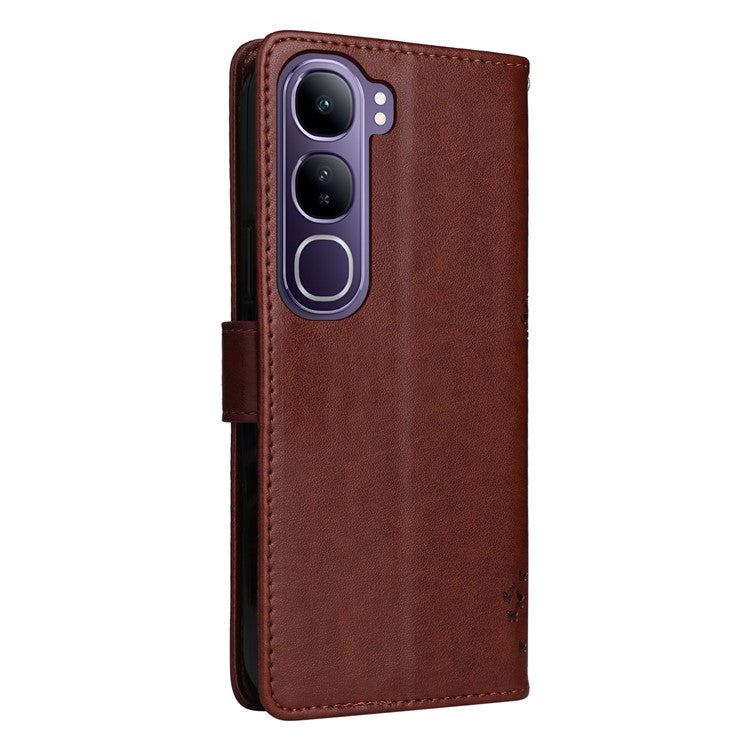 For vivo V40 Lite (Indonesia) 5G / V40 Lite (Indonesia) 4G Case Cat Tree Pattern Flip Leather Phone Cover - Brown