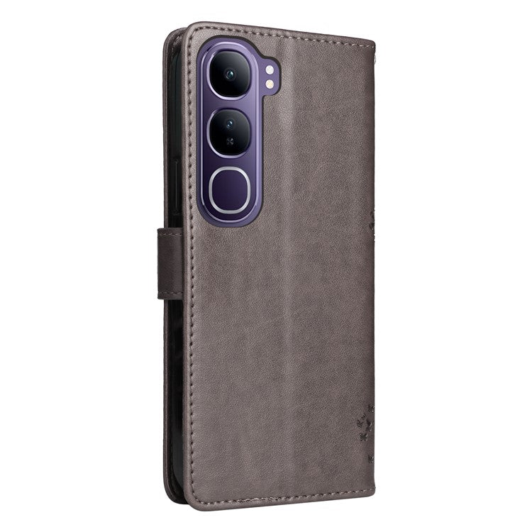 For vivo V40 Lite (Indonesia) 5G / V40 Lite (Indonesia) 4G Case Cat Tree Pattern Flip Leather Phone Cover - Grey