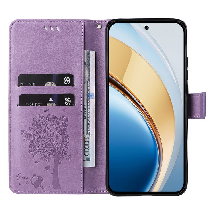 For vivo V40 Lite (Indonesia) 5G / V40 Lite (Indonesia) 4G Case Cat Tree Pattern Flip Leather Phone Cover - Light Purple