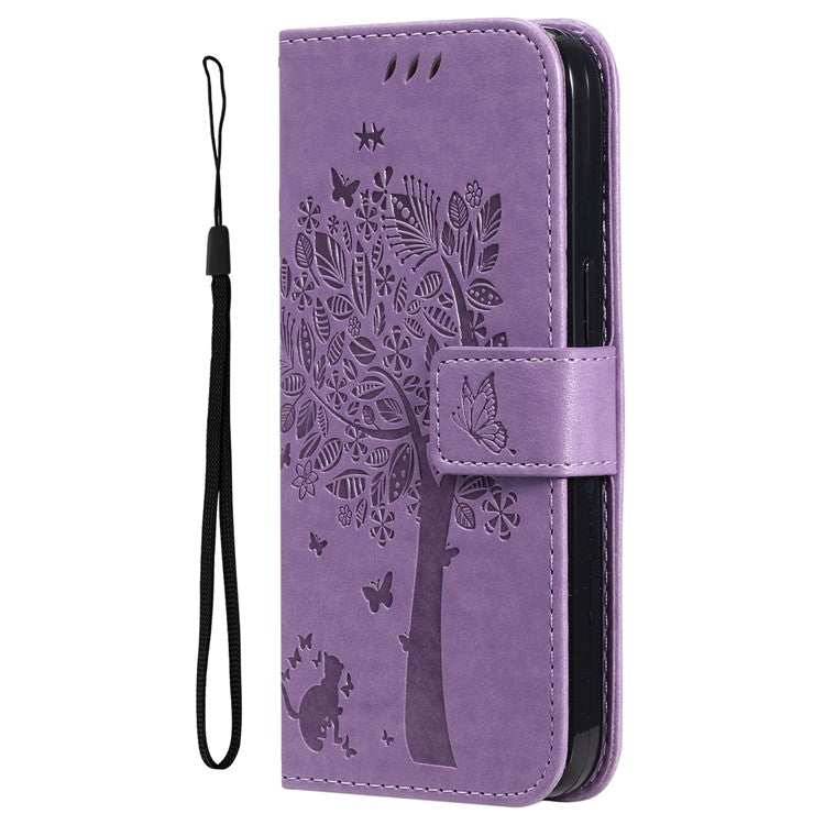 For vivo V40 Lite (Indonesia) 5G / V40 Lite (Indonesia) 4G Case Cat Tree Pattern Flip Leather Phone Cover - Light Purple