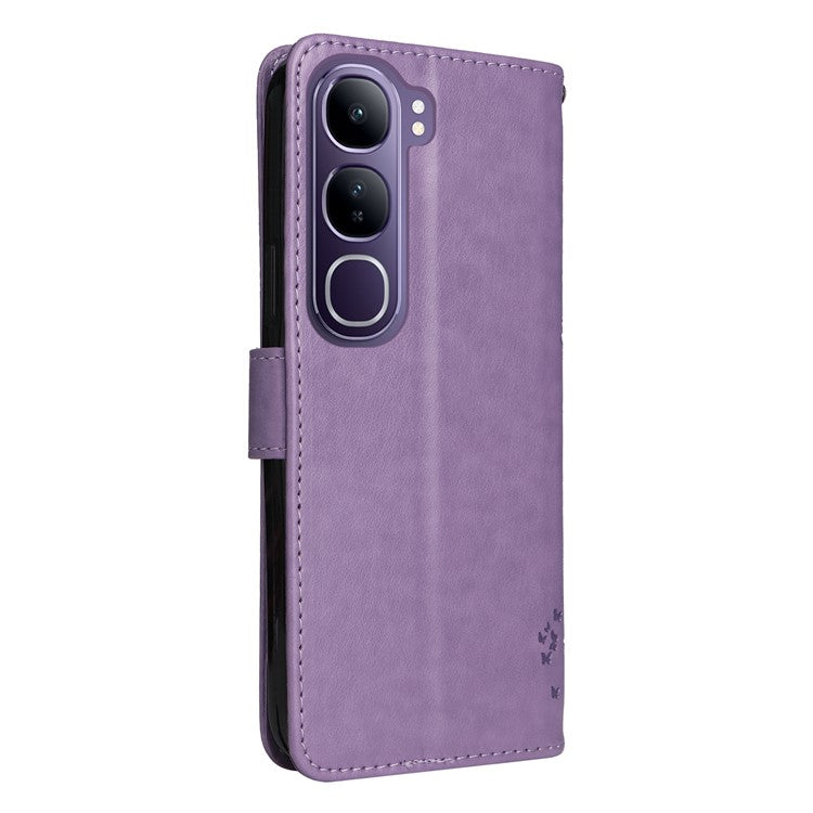 For vivo V40 Lite (Indonesia) 5G / V40 Lite (Indonesia) 4G Case Cat Tree Pattern Flip Leather Phone Cover - Light Purple