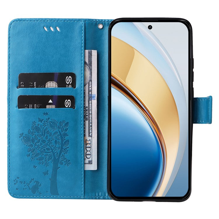 For vivo V40 Lite (Indonesia) 5G / V40 Lite (Indonesia) 4G Case Cat Tree Pattern Flip Leather Phone Cover - Blue