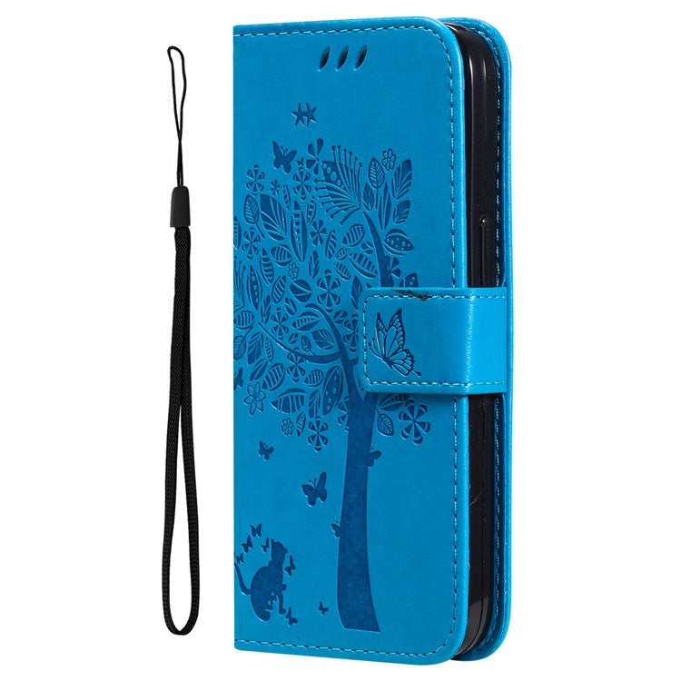 For vivo V40 Lite (Indonesia) 5G / V40 Lite (Indonesia) 4G Case Cat Tree Pattern Flip Leather Phone Cover - Blue