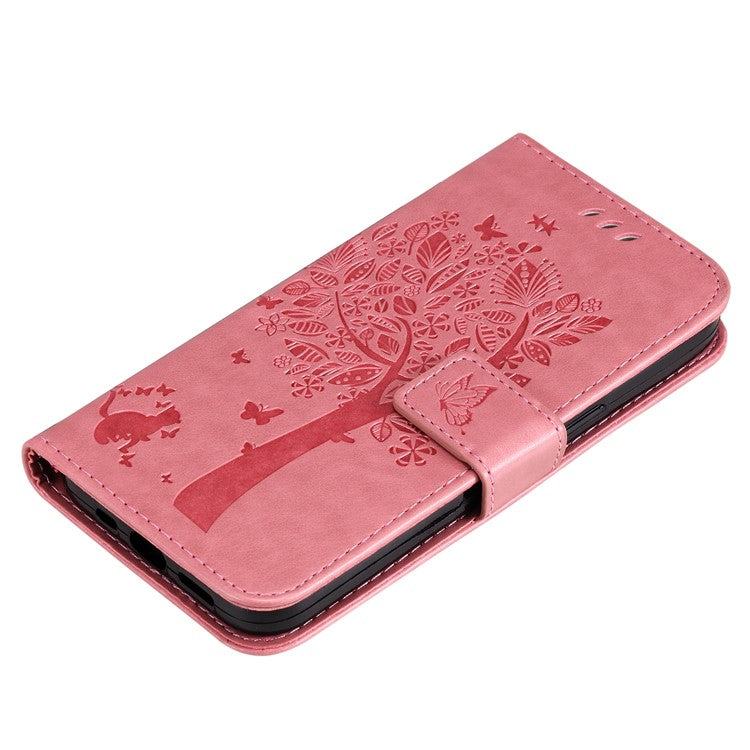 For vivo V40 Lite (Indonesia) 5G / V40 Lite (Indonesia) 4G Case Cat Tree Pattern Flip Leather Phone Cover - Pink