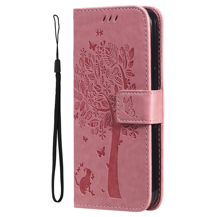 For vivo V40 Lite (Indonesia) 5G / V40 Lite (Indonesia) 4G Case Cat Tree Pattern Flip Leather Phone Cover - Pink