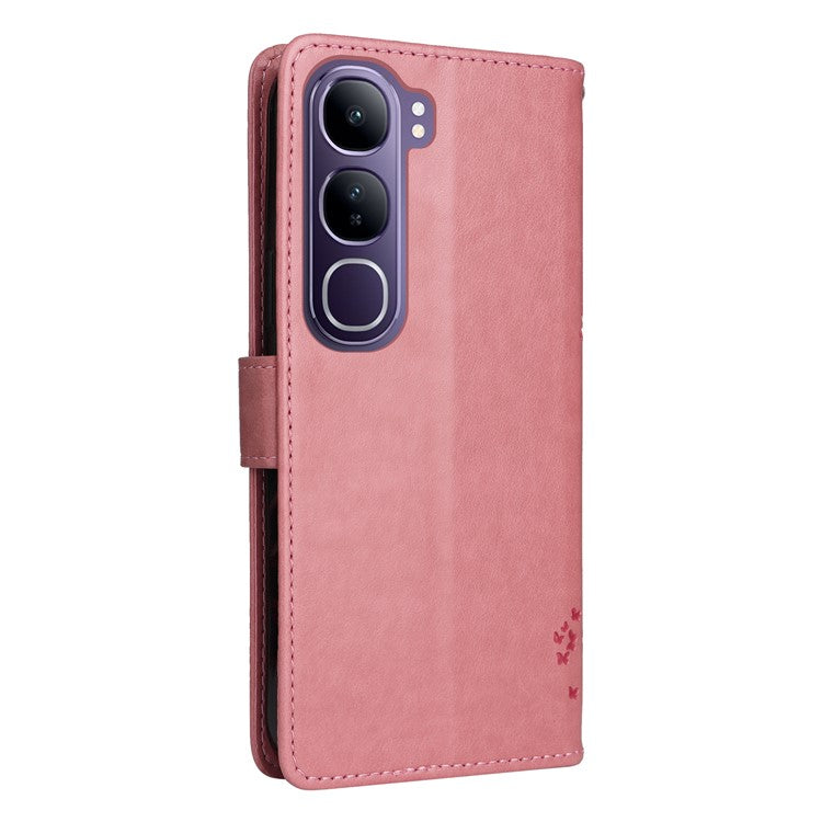 For vivo V40 Lite (Indonesia) 5G / V40 Lite (Indonesia) 4G Case Cat Tree Pattern Flip Leather Phone Cover - Pink