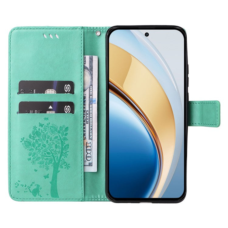 For vivo V40 Lite (Indonesia) 5G / V40 Lite (Indonesia) 4G Case Cat Tree Pattern Flip Leather Phone Cover - Green