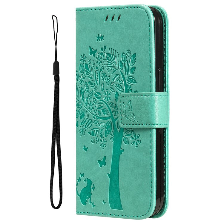 For vivo V40 Lite (Indonesia) 5G / V40 Lite (Indonesia) 4G Case Cat Tree Pattern Flip Leather Phone Cover - Green