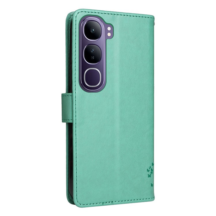 For vivo V40 Lite (Indonesia) 5G / V40 Lite (Indonesia) 4G Case Cat Tree Pattern Flip Leather Phone Cover - Green