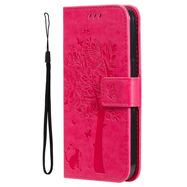 For vivo V40 Lite (Indonesia) 5G / V40 Lite (Indonesia) 4G Case Cat Tree Pattern Flip Leather Phone Cover - Rose