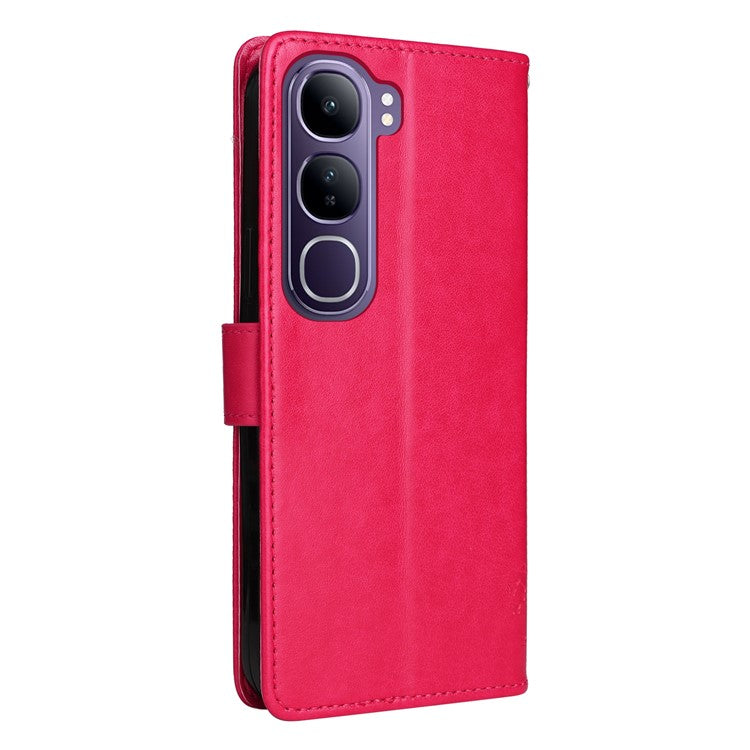 For vivo V40 Lite (Indonesia) 5G / V40 Lite (Indonesia) 4G Case Cat Tree Pattern Flip Leather Phone Cover - Rose