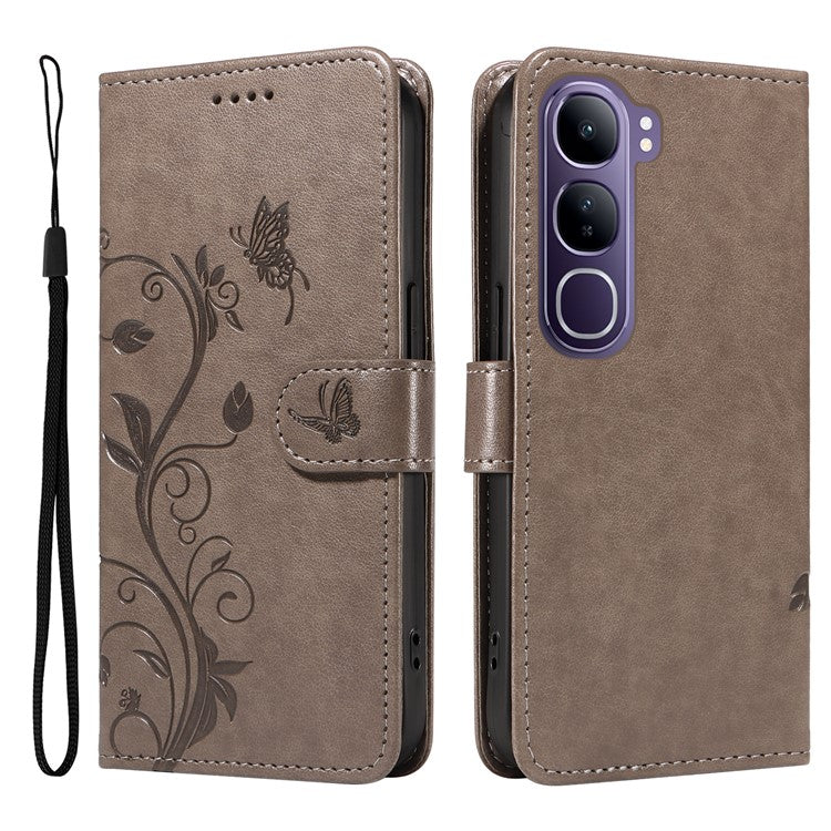 For vivo V40 Lite (Indonesia) 5G / V40 Lite (Indonesia) 4G Case Flower Pattern PU Leather Wallet Phone Cover - Grey