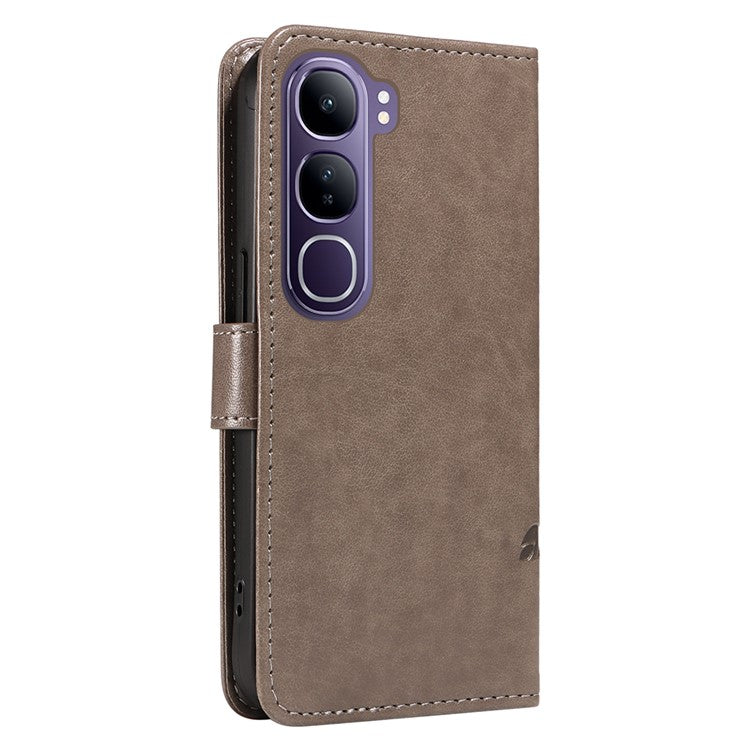 For vivo V40 Lite (Indonesia) 5G / V40 Lite (Indonesia) 4G Case Flower Pattern PU Leather Wallet Phone Cover - Grey