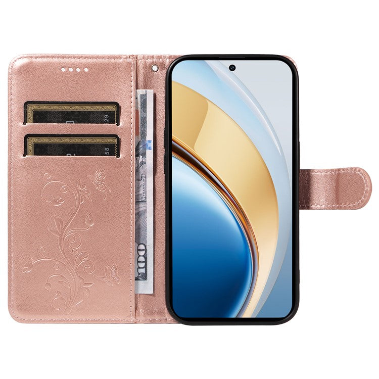 For vivo V40 Lite (Indonesia) 5G / V40 Lite (Indonesia) 4G Case Flower Pattern PU Leather Wallet Phone Cover - Rose Gold