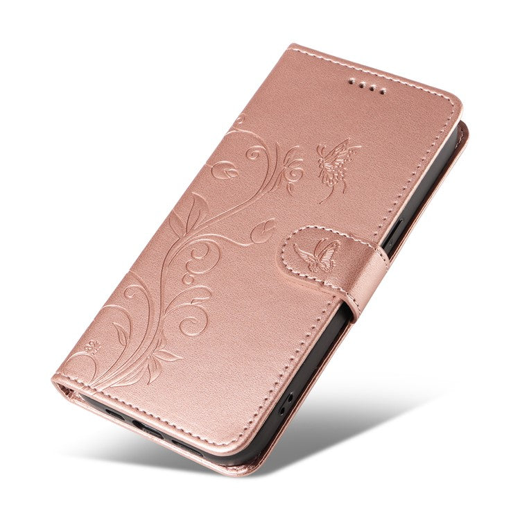 For vivo V40 Lite (Indonesia) 5G / V40 Lite (Indonesia) 4G Case Flower Pattern PU Leather Wallet Phone Cover - Rose Gold