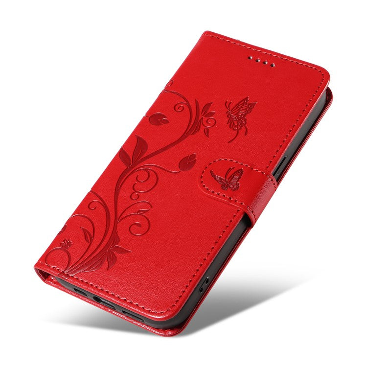 For vivo V40 Lite (Indonesia) 5G / V40 Lite (Indonesia) 4G Case Flower Pattern PU Leather Wallet Phone Cover - Red