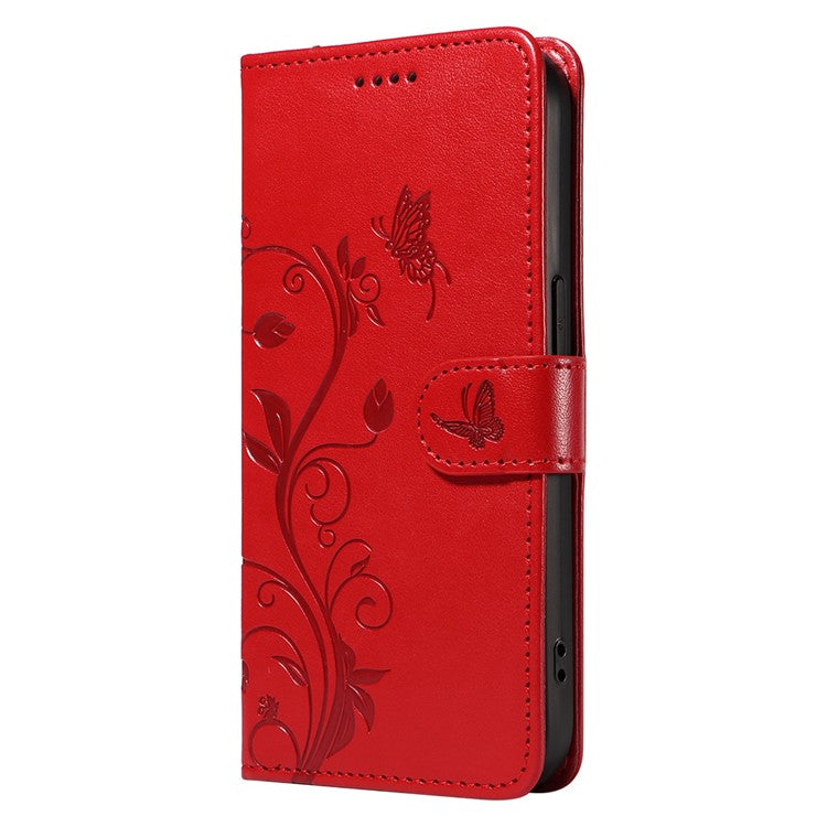 For vivo V40 Lite (Indonesia) 5G / V40 Lite (Indonesia) 4G Case Flower Pattern PU Leather Wallet Phone Cover - Red