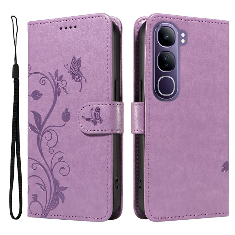 For vivo V40 Lite (Indonesia) 5G / V40 Lite (Indonesia) 4G Case Flower Pattern PU Leather Wallet Phone Cover - Light Purple