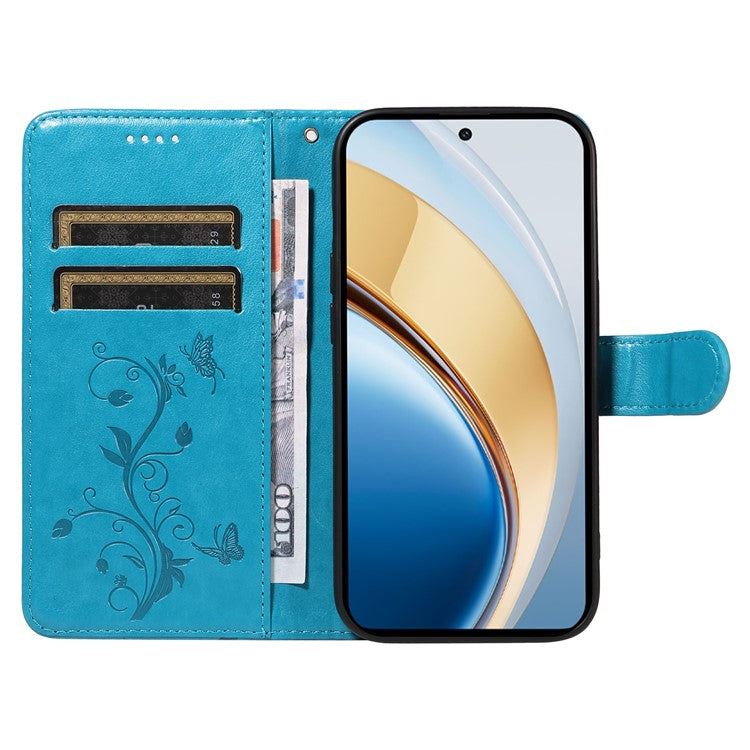 For vivo V40 Lite (Indonesia) 5G / V40 Lite (Indonesia) 4G Case Flower Pattern PU Leather Wallet Phone Cover - Blue