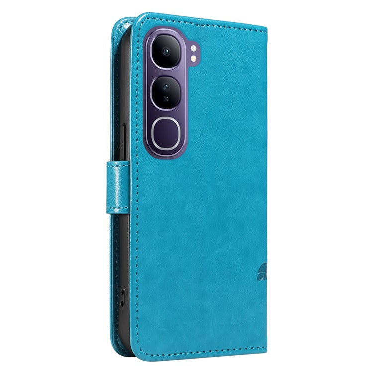 For vivo V40 Lite (Indonesia) 5G / V40 Lite (Indonesia) 4G Case Flower Pattern PU Leather Wallet Phone Cover - Blue