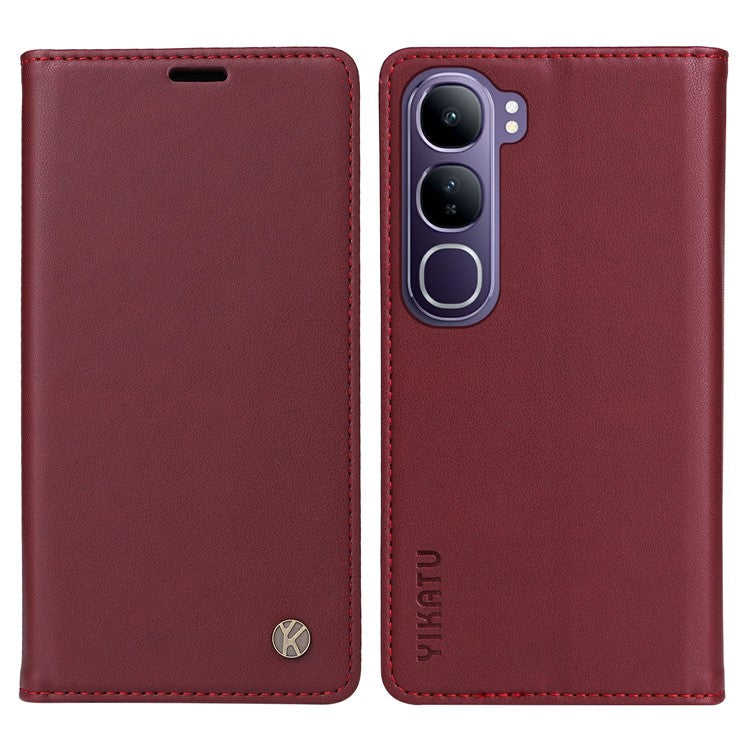 YIKATU YK-001 For vivo V40 Lite (Indonesia) 5G / V40 Lite (Indonesia) 4G	 Stand Case Leather Phone Cover - Wine Red