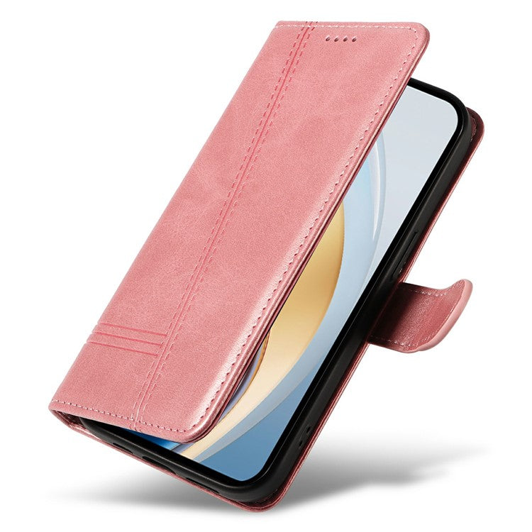 For vivo V40 Lite (Indonesia) 5G / V40 Lite (Indonesia) 4G Wallet Phone Case T-Shape Lines Leather Cover - Rose Gold