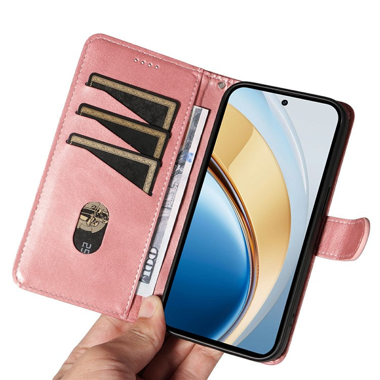 For vivo V40 Lite (Indonesia) 5G / V40 Lite (Indonesia) 4G Wallet Phone Case T-Shape Lines Leather Cover - Rose Gold