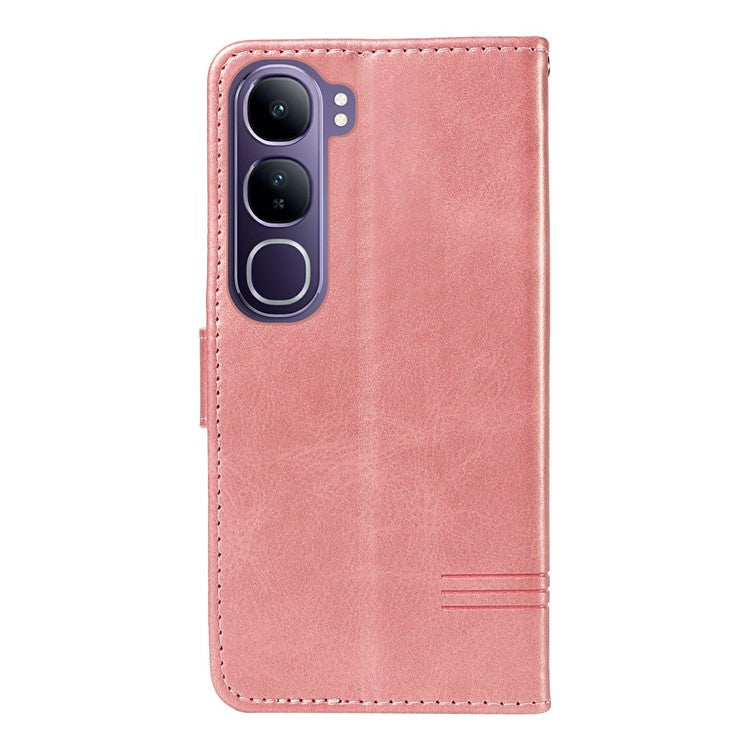 For vivo V40 Lite (Indonesia) 5G / V40 Lite (Indonesia) 4G Wallet Phone Case T-Shape Lines Leather Cover - Rose Gold