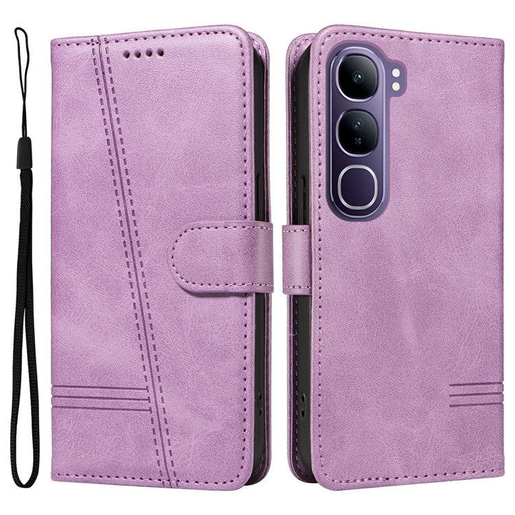 For vivo V40 Lite (Indonesia) 5G / V40 Lite (Indonesia) 4G Wallet Phone Case T-Shape Lines Leather Cover - Light Purple