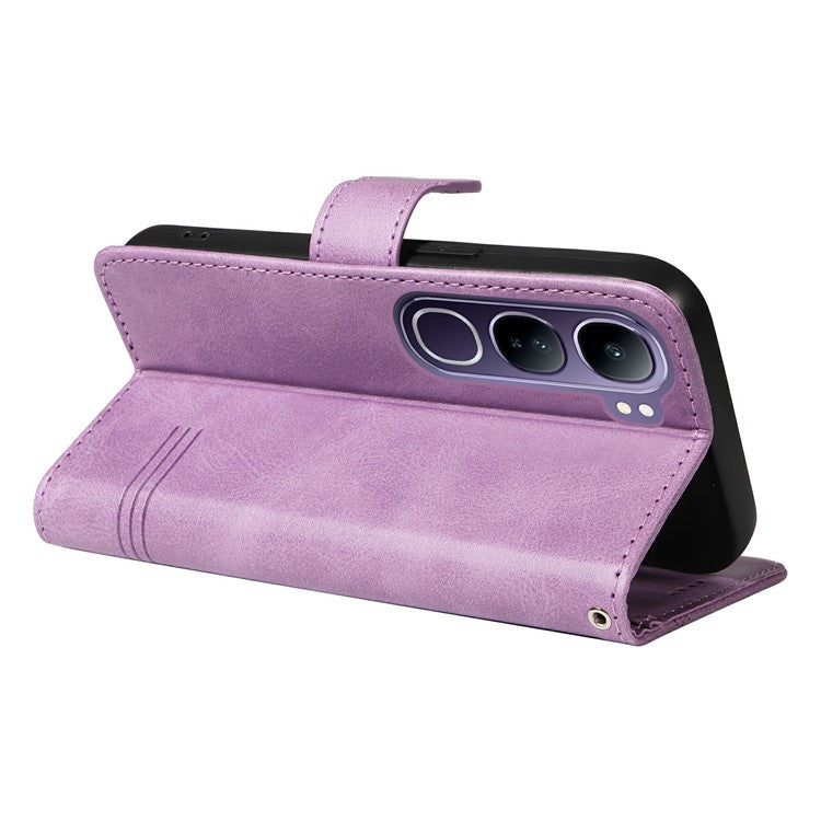 For vivo V40 Lite (Indonesia) 5G / V40 Lite (Indonesia) 4G Wallet Phone Case T-Shape Lines Leather Cover - Light Purple