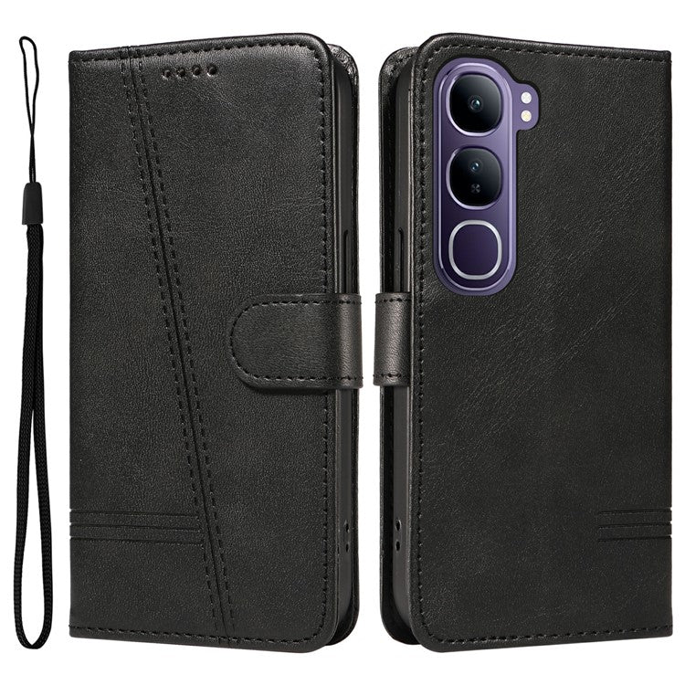 For vivo V40 Lite (Indonesia) 5G / V40 Lite (Indonesia) 4G Wallet Phone Case T-Shape Lines Leather Cover - Black